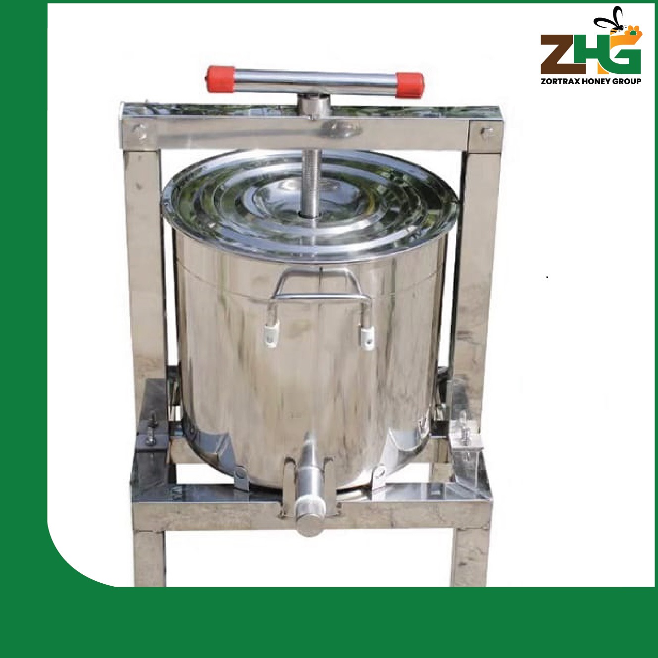 Enclosed stainless steel honey press